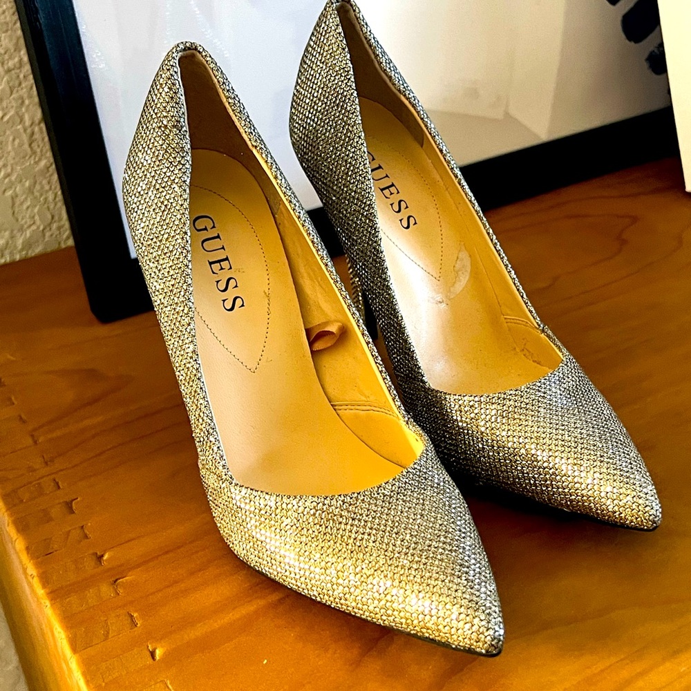 Guess Gold Pointed Toe Glitter Pumps